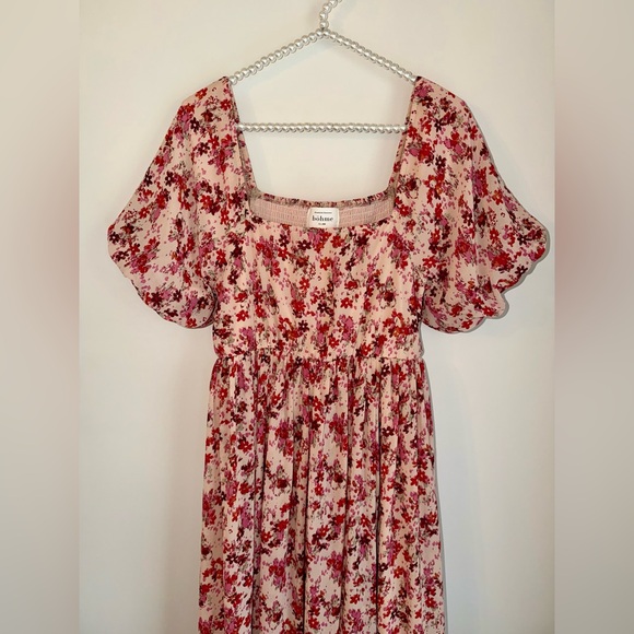 🌸 Böhme Floral Smocked Tiered Maxi Dress - Puff Sleeve - S - Picture 4 of 16